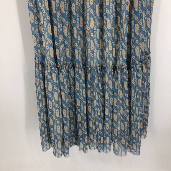Juicy Couture Blue Beige multicolor Tiered Chiffon Paisley Maxi Dress size L - Picture 7 of 14